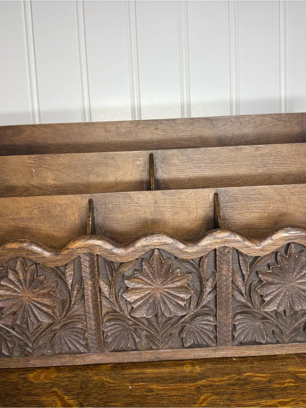 BOHO 1970's Faux Wood Desk Organizer, Letter Holder, Mail Storage Holder, Lerner
